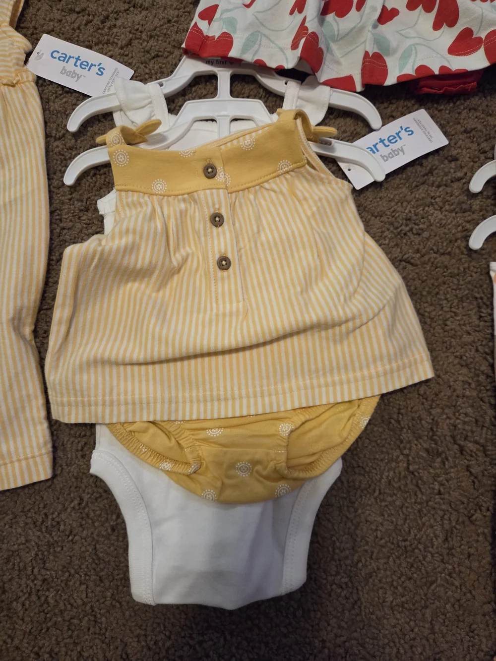Carter's Red Heart Print Dress with Yellow Gingham & Striped Outfit Mix